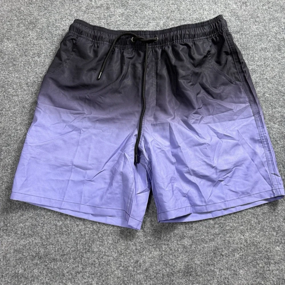 Men's Ombre‎ Swim Trunks Black to Purple Gradient Board Shorts Beach Pool Size L